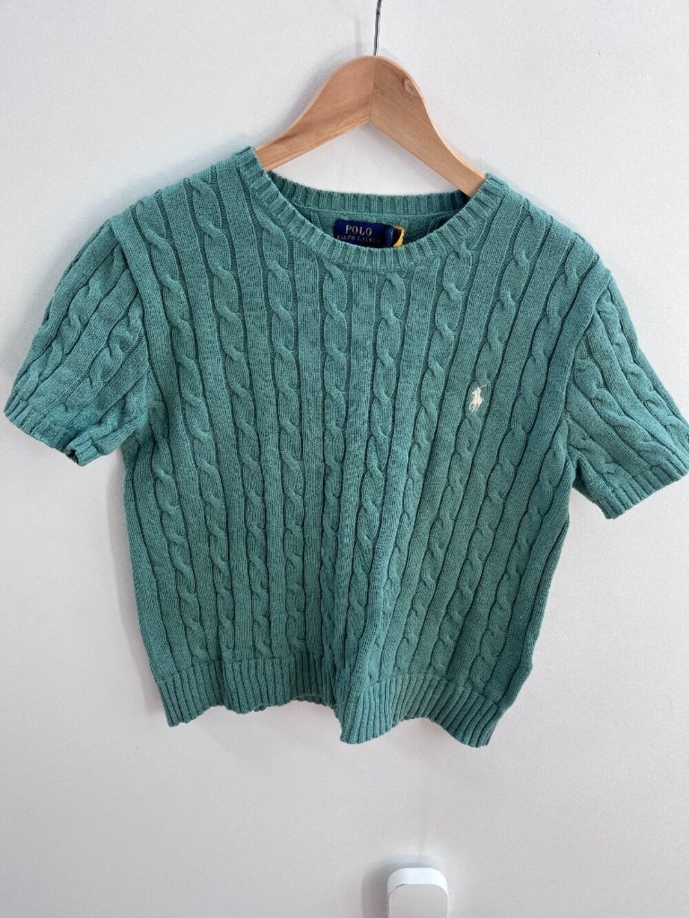 Polo Ralph Lauren Short Sleeve Cable Knit Cotton Sweater Sage Green Size L